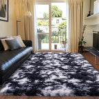 Black and White Rug for Living Room, 9x12 Area Rug for Bedroom, Bedside Indoor Floor Fluffy Shag Carpet, Plush Soft Rug for Boys Girls Kids Room Nursery Dorm Home Decor