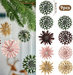 9PCS Mini Christmas Snowflake Ornament - Paper Hanging Snowflake Ornament for Christmas Tree Boho Paper Hanging Decorations for Holiday Indoor Home Decor