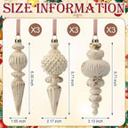 Yunlly 9 Pcs Neutral Christmas Ornaments Textured Christmas Tree Decor with Hanging Loop Modern Brown Hanging Ornaments Finial Shatterproof Decor for Xmas Vintage Rustic Farmhouse (Retro White)