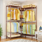 Ulif E4 Clothes Rack, Heavy-Duty Garment Rack, Metal Freestanding Clothing Organization Storage System Can Be L-Shaped with Shelves and Hangers, Max Load 962lbs, 71.6" W x 14.5" D x 79.3" H, Bronze
