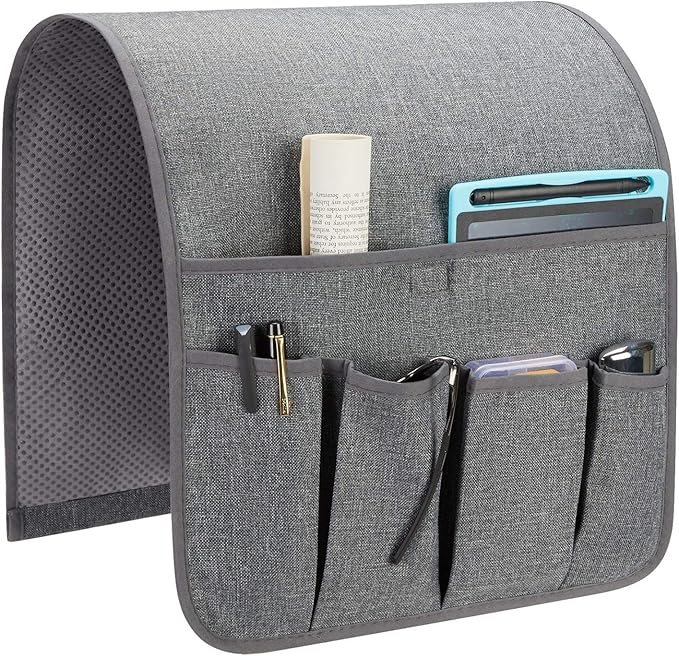 Sofa Armrest Organizer, Remote Control Holder for Recliner Couch, Arm Chair Caddy with 5 Pockets for Magazine, Tablet, Phone, iPad