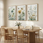 Framed Large Botanical Wall Art for Living Room, 3 Piece Minimalist Watercolor Floral Canvas Wall Art Prints, Modern Farmhouse Boho Sage Green Wildflower Picture for Bedroom Dining Room Decor, 24x36