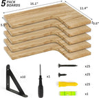 Fixwal Floating Shelves for Wall Set of 5, Rustic Wood Wall Mounted Corner Shelf for Bathroom, Kitchen, Bedroom, Home Decor, Laundry Room, Living Room (Carbonized Black)
