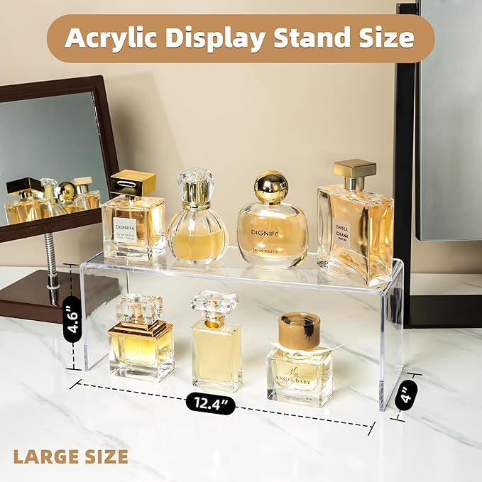 Aminigram 8 Pack Large Acrylic Risers Display Stands, Perfume Organizer Stand, Clear Acrylic Shelf for Show Display, Toys, Cupcake, Dorm, Classroom, Livingroom Decor and More(12.4 x 4 x 4.6 inches)