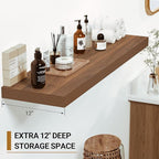 Vivelove Rustic Floating Shelves for Wall 12 Inch Deep, 55" X 12" X 1.5" Floating Shelf, 2 Inch Thick Shelf for Living Room Bathroom Bedroom Kitchen Office, Rustic Farmhouse Decor Set of 2, Walnut