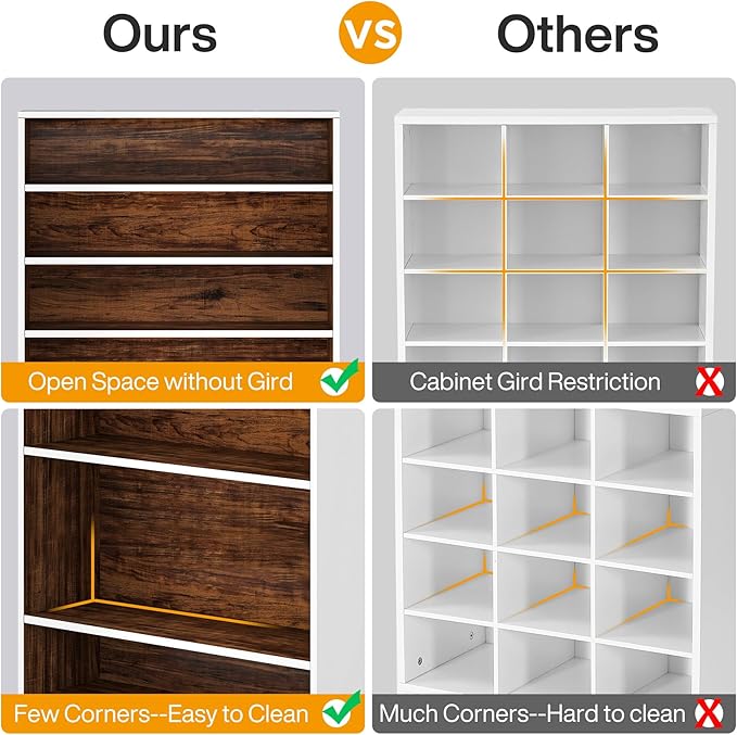Tribesigns 2PCS Shoe Cabinet, 9 Tiers 40-45 Pairs Heavy Duty Wood Freestanding Shoe Storage Cabinet, 70.8'' Tall Shoe Cabinet with Open Storage for Entryway (White & Brown)