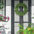 Spring Wreath, 20 inch Boxwood Wreaths for Front Door, Summer Wreaths with UV Protection, Green Artificial Wreath for Farmhouse, Room Indoors, Outdoors, Corridors, Offices, for All Seasons