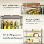 Ulif E1 Heavy Duty Closet Garment Rack, 6 Tiers Adjustable Metal Freestanding Expandable Clothing Storage with 4 Hanger Rods, Easy to Assemble Wardrobe, 71.4" H x (70" - 88.2") L x 14" D, Chrome