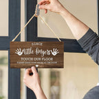 Wall Pediments Shoes Off Sign,Shoes Off Sign for Front Door,Since Little Fingers Touch Our Floor Door Sign,Shoes Off Hanging Welcome Sign for Front Door,10x8 Inches，Wood Grain-5