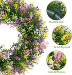 SHACOS Spring Wreath 17" Artificial Front Door Wreaths Pink Purple Yellow White Colorful Wreath for Home Wall Window Farmhouse Decoration 100% Plastic Indoor Outdoor