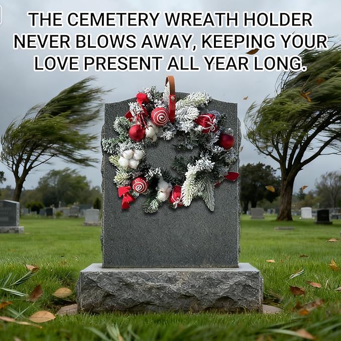Cemetery Wreath Holder,2-Pack Headstone Wreath Hanger,Sturdy Steel with Locking Buckle,Easily Holds 20 lbs,Grave Marker Decor for Mother's Day,Memorial Day,for 3-8 inch Tombstones,Red,Never Blown Away