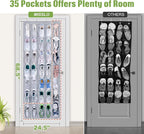 MISSLO 35 Clear Large Pockets Over The Door Shoe Organizer Sturdy Oxford Fabric Hanging Shoe Rack Closet Shoe Holder Hanger, Grey