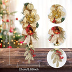 Gold Christmas Swag with Glitter Flowers, Ornaments, Pinecones and Ribbon Bow – 25.6" Teardrop Swag Christmas Front Door Decor Artificial Wall Door Hanging Holiday Decoration