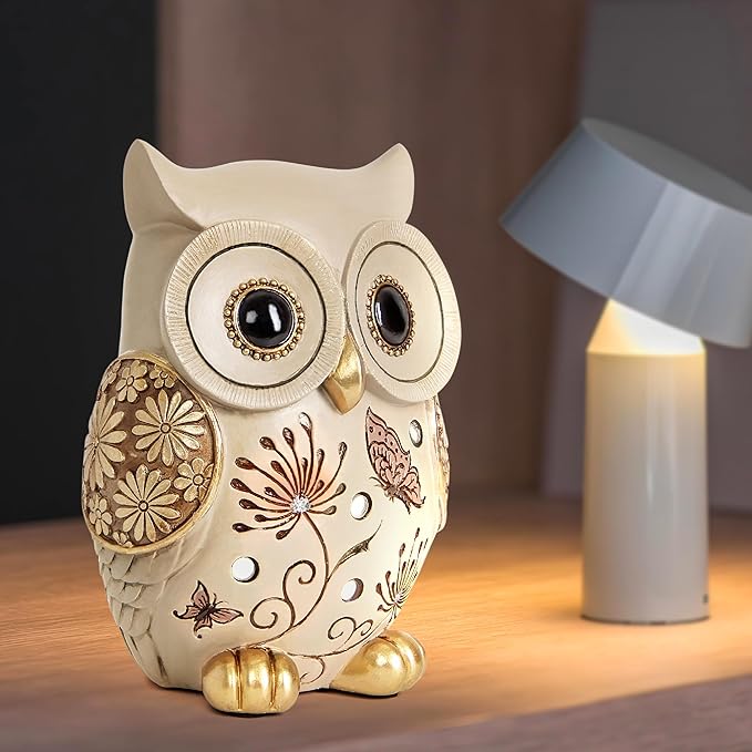Owl Statue for Home Decor Accents - Boho Decor for Rooms, Bookshelf, Office Table and Living Rooms, Vintage Cute Figurines for Bird Lovers Owl Gifts
