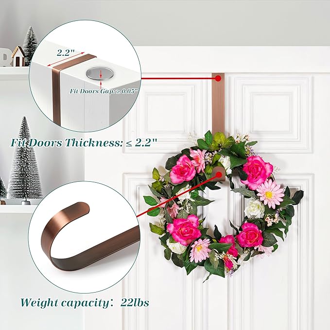HOOSUN 4th of July Decorations Wreath Hangers for Front Door,14 Inches Metal Wreath Hook Holder for Spring Decor,20 Lbs Over The Door Wreath Hanger for Spring Patriotic Wreath Front Porch Decor