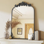 VooBang 24x36 inch Vintage Arched Bathroom Mirror - Gorgeous Wall Vanity Mirror with Beautiful Retro Top and Bottom Engraving Process Frame for Entryway Hallway Living Room, Black