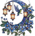 Hummingbird Moon Ornament Acrylic Suncatcher, Stained Glass Style Window Hanging with Lantern and Blue Flowers, 4.5 Inch Decorative Home Decor, Gift for Women, Christmas Ornament(Sun-37)