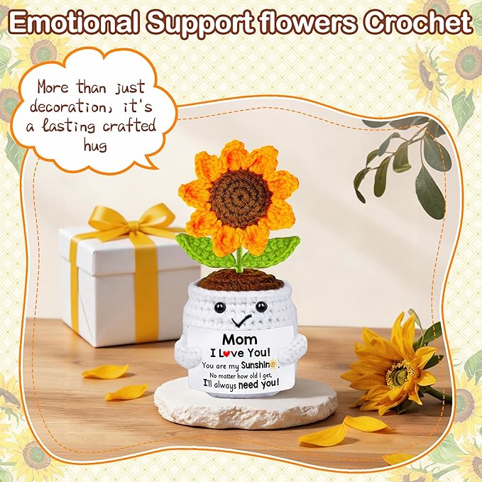 Gifts for Mom from Daughter Son, Mom Birthday Gifts, Gift for Moms Mother in Law Step Mama Mommy, Mother's Day Birthday I Love You Present for Moms, Cute Handmade Crochet Positive Sunflower Doll
