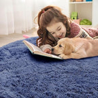 OLANLY Denim Blue Round Rugs for Bedroom - Machine Washable, 6 ft Circle Area Rugs for Living Room, Soft and Fluffy Shaggy Carpet for Teen Girl and Boys, Nursery Rooms, Dorms, Home Decor Aesthetic