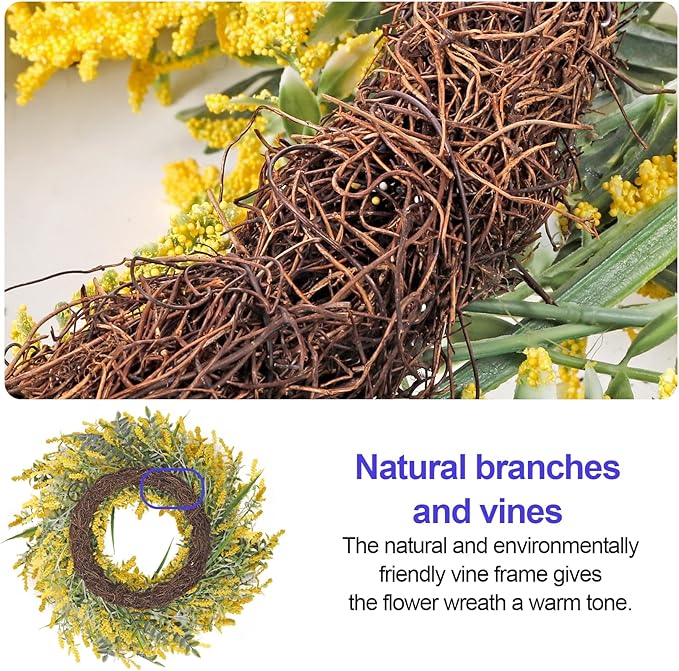 26'' Large Lavender & Eucalyptus Wreath for Front Door Window - Artificial Eucalyptus Leaves Greenery Outdoor Wreath for Wedding Farmhouse Porch Wall Room Home Decor (Yellow)