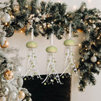 3 Pcs Sea Urchin Jellyfish Christmas Ornament Coastal Beaded Beach Theme Holiday Decorations Ocean Inspired Elegant Hanging Jellyfish Decorations with Crystal and Ribbons (Green)