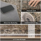 Washable 4x6 Rugs for Living Room, Boho Non-Slip Vintage Distress Small Rugs for Bedroom Nursery Office, 0.3" Neutral Oriental Throw Thin Carpet with Cushioning Pad, Rust/Multi