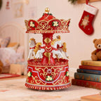 Christmas Carousel Music Box with Lights, Rotating Wind Up Musical Merry-Go-Round Figurine, Hand Painted Holiday Collectible Decor, Plays Jingle Bells, Gift for Kids, Girls, Women