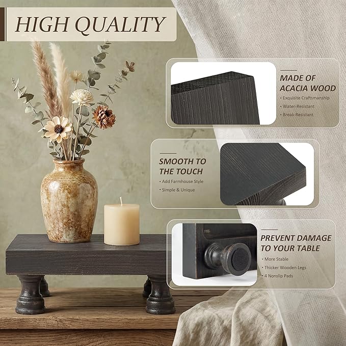 EOSAHR Retro Pine Wood Riser Display Stand for Home Decor - Farmhouse Pedestal Stand Can be used as Sponge Holder & Plant Stand - Countertop Organizer for kitchen & Bathroom(Distressed Black)