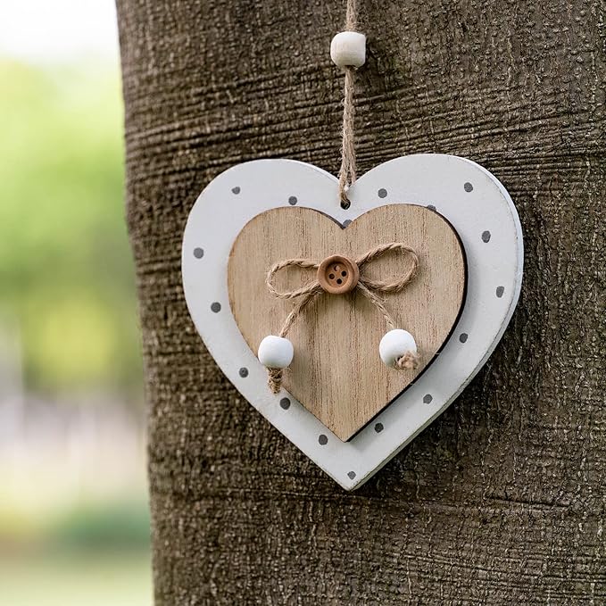 Sun&Beam Heart-Shaped Wooden Decorative Hanging Handmade Hearts Ornaments for Wedding Party Valentine Christmas Home Decoration Car Décor (H-#6, 1Pcs)