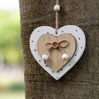 Sun&Beam Heart-Shaped Wooden Decorative 2Pcs Hanging Handmade Hearts Ornaments for Wedding Party Valentine Christmas Home Decoration Car Décor (H-#6, 2Pcs)