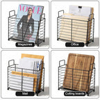 Metal Magazine Holder Rack, Black Iron Wire Storage Basket with Handles for Books, Newspapers, Tablets, Files, Mail Organizer for Home Office Living Room Bedroom