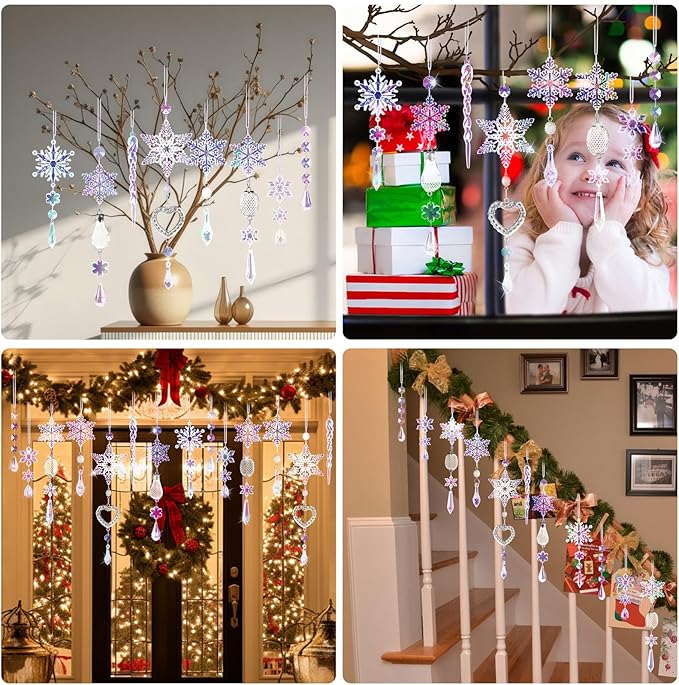 Crystal Snowflake Christmas Tree Decorations - 21pcs Christmas Tree Ornaments Sparkling Dazzling Festival Party Decoration Crystal Snowflake Design Hanging Ornament Holiday Season Home Decor