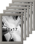KTKDE 11x17 Picture Frame Set of 5, Wooden frames Grey, Vertical & Horizontal Wall Hanging for Wall Display,Studio Gallery Photo Frame for Photos, Posters & Art Prints