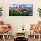 AIYISU Grand Teton Mountain Wall Art Sunset Nature National Park Posters Oxbow Bend Snake River Landscape Wall Decor Wyoming Scenery Painting Artwork for Living Room Office Home Decoration 24x48