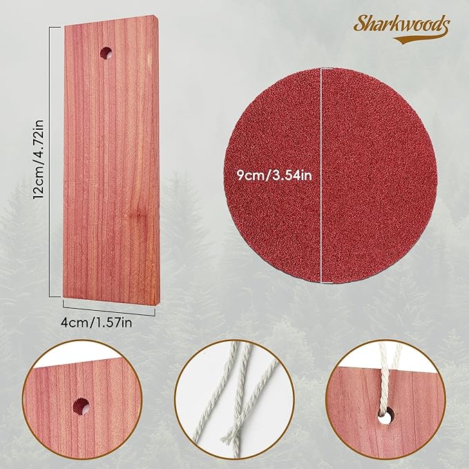 Cedar Blocks for Clothes Storage - 40 Pack Red Cedar Planks, 100% Natural Aromatic Cedarwood with Cotton Rope and Sandpaper for Closets & Drawers Freshener