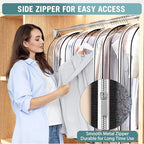 Clear Garment Bag for Hanging Clothes 10” Gusseted, 60” Suit Bags for Open Closet Storage Plastic Clothes Cover for Coat, Dress, Shirts, Fur, Jacket, Wardrobe Protectors, 4 Pack