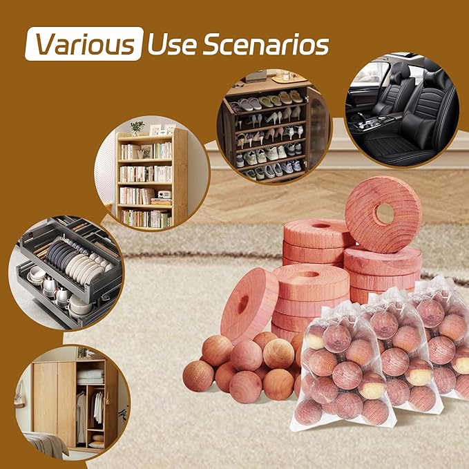 Cedar Blocks for Clothes Storage 33 Pack, 20 Rings 10 Balls 3 Storage Bags, 100% Natural Aromatic Accessories for Closets and Clothes