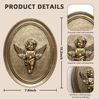 Vintage Cherub Wall Sculpture Antique Wall Decor Hand Painted with Embossed Cherub Design, Oval Aesthetic Room Decor, Vintage Decoration for Living Room Hallway and Bedroom,Unique Gifts