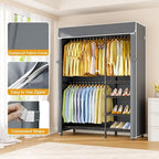 F2C Clothes Rack with Cover, Clothing Racks for Hanging Clothes, Heavy Duty Garment Rack with Shelves and Hanger Rods, Black Closet with Gray Cover, 47.2" W x 16.5" D x 78.3" H, Load 630lbs