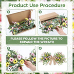 24inch Floral Swag Artificial Spring Lavender Daisy Swag with Wildflower Wisteria Front Door Twigs Leaves Flower Decorative Swag for Farmhouse Wedding Arch Party Wall Home Indoor Outdoor Holiday Decor