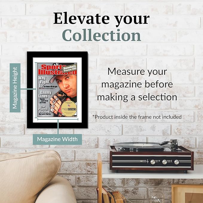 Creative Picture Frames 8.5 x 11.25 Magazine Frame with Full-Strength Glass, Holds Up To A 1/4" Thick Media with Installed Hangers for Easy Mounting, 11x14 Manhattan Black Frame with White Mat