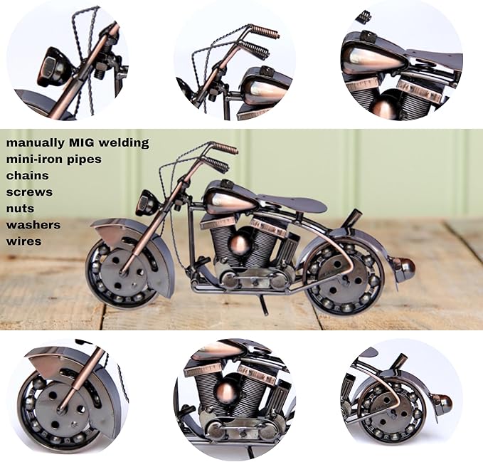 Trebisky Metal Motorcycle Sculpture (Copper Softail) – Vintage Scrap Art Desk Decor for Office & Home, Unique for Dad, Men, Father, or Biker Enthusiasts
