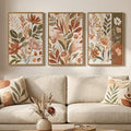 Framed Vintage Botanical Wall Art for Living Room Decor, 3 Piece Boho Warm Neutral Terracotta Floral Nature Canvas Prints, Retro Farmhouse Plant Wall Art for Bedroom Dining Room Entryway, 16x24