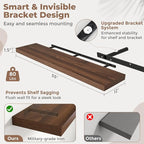 55 Inch Long Floating Shelves for Wall Set of 2, 12"D Wood Grain Bathroom Shelves with Invisible Brackets, Easy Install Engineered Wood Storage Shelves for Kitchen, Living Room, Bedroom, Walnut Finish