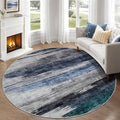 Ciicool 5ft Round Washable Rug, Modern Abstract Circle Rugs, Non-Slip Thin Low-Pile Rug Navy Grey Circular Print Distressed Carpet for Bedroom Living Room Under Dining Table Home Office Decor