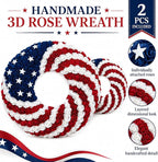 2 Pcs 18 Inch Patriotic Wreath for Front Door 4th of July Wreath Red White Blue Rose Front Door Decor Independence Memorial Artificial Rose Wreaths for 250th Anniversary Porch Wall Indoor Outdoor