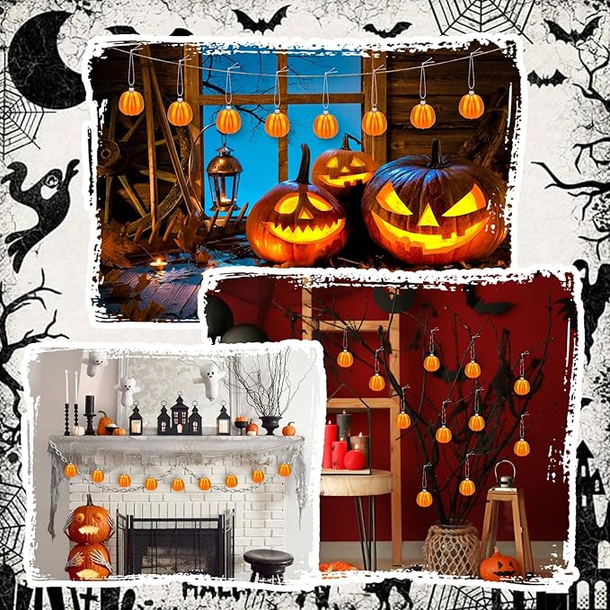 12 Pcs Orange Pumpkin Ornaments Fall Mini Pumpkins Ball Hanging Tree Ornament for Thanksgiving Harvest Home Party Decorations