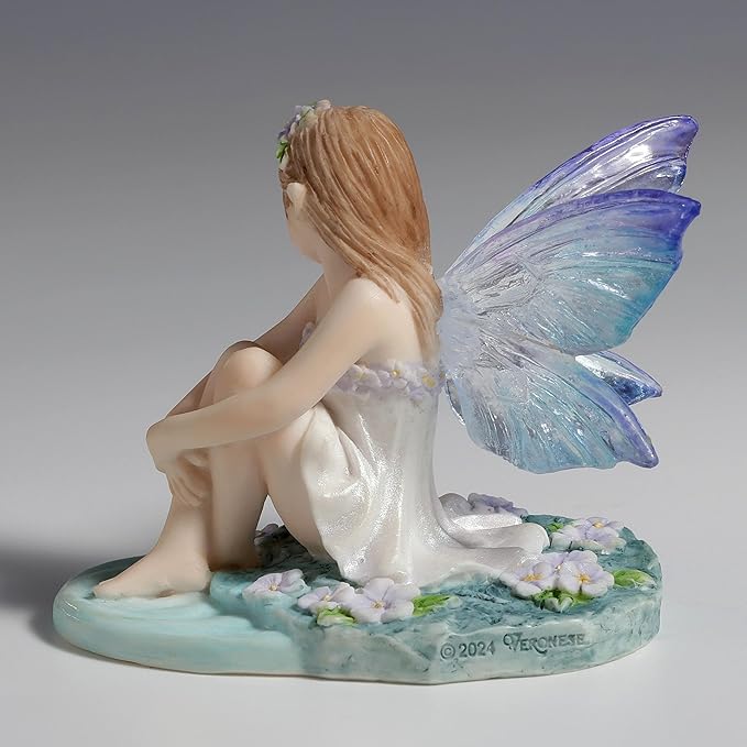 Veronese Design 2 1/4 Inch Lapis Fairy Knee Hugging Pose with Lady Bugs Collectible Figurine Home Decor Gift