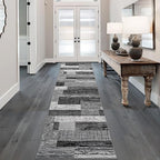 FlyDOIT Modern Geometric Patchwork Area Rug, 2.7x10 Grey Runner Rugs for Living Room, Rockwood Collection Indoor Rugs for Bedroom, Throw Carpet Floor Decor for Entryway Dining Room Office Nursery