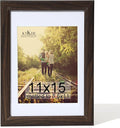 KTKDE 11x15 Picture Frame,Display Pictures 8.5x11 with Mat or 11x15 Without, Tempered Glass,15 by 11 Walnut Wooden Frame Wall Gallery Poster Frame best gift
